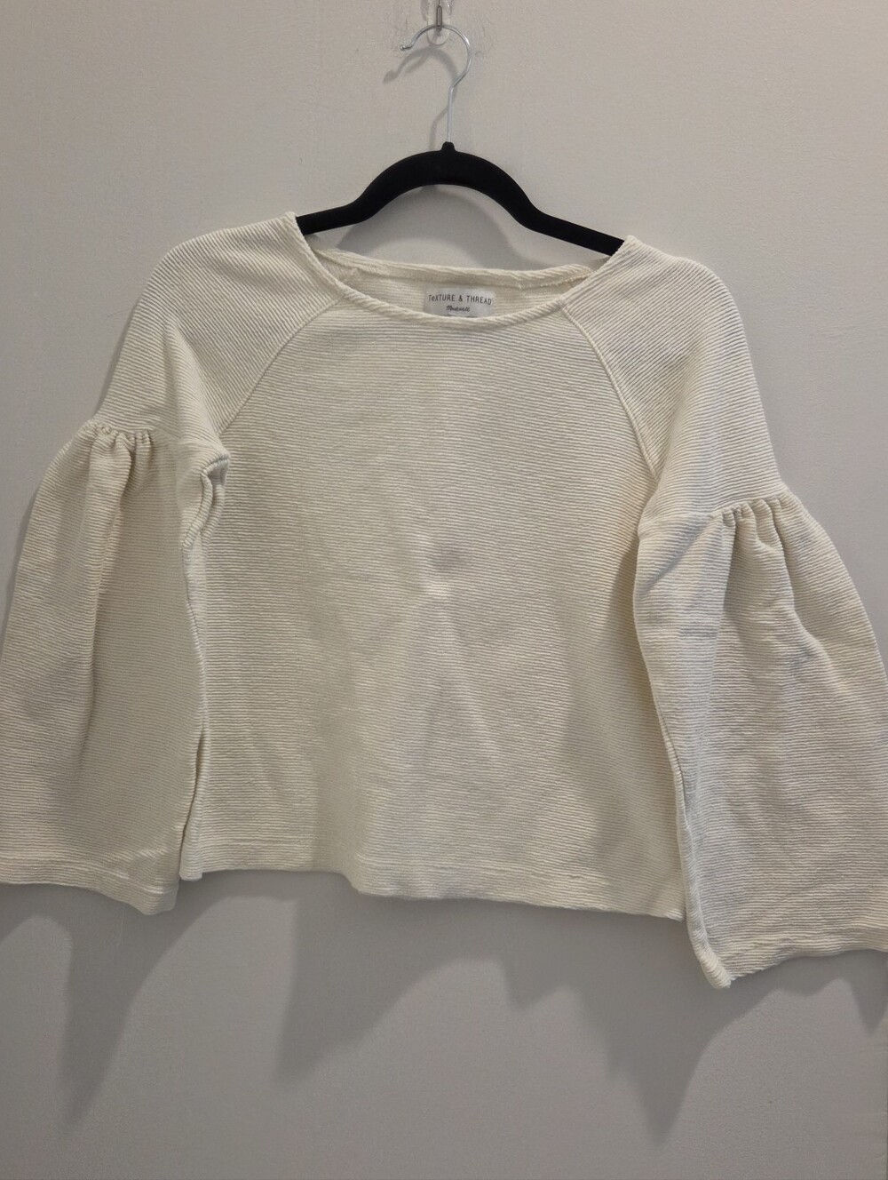 Madewell Texture & Thread Cream Ribbed Puff Sleeve Sweater Top XS